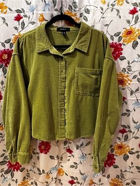 Forever 21 Olive Green Corduroy Button-Up Shirt Jacket